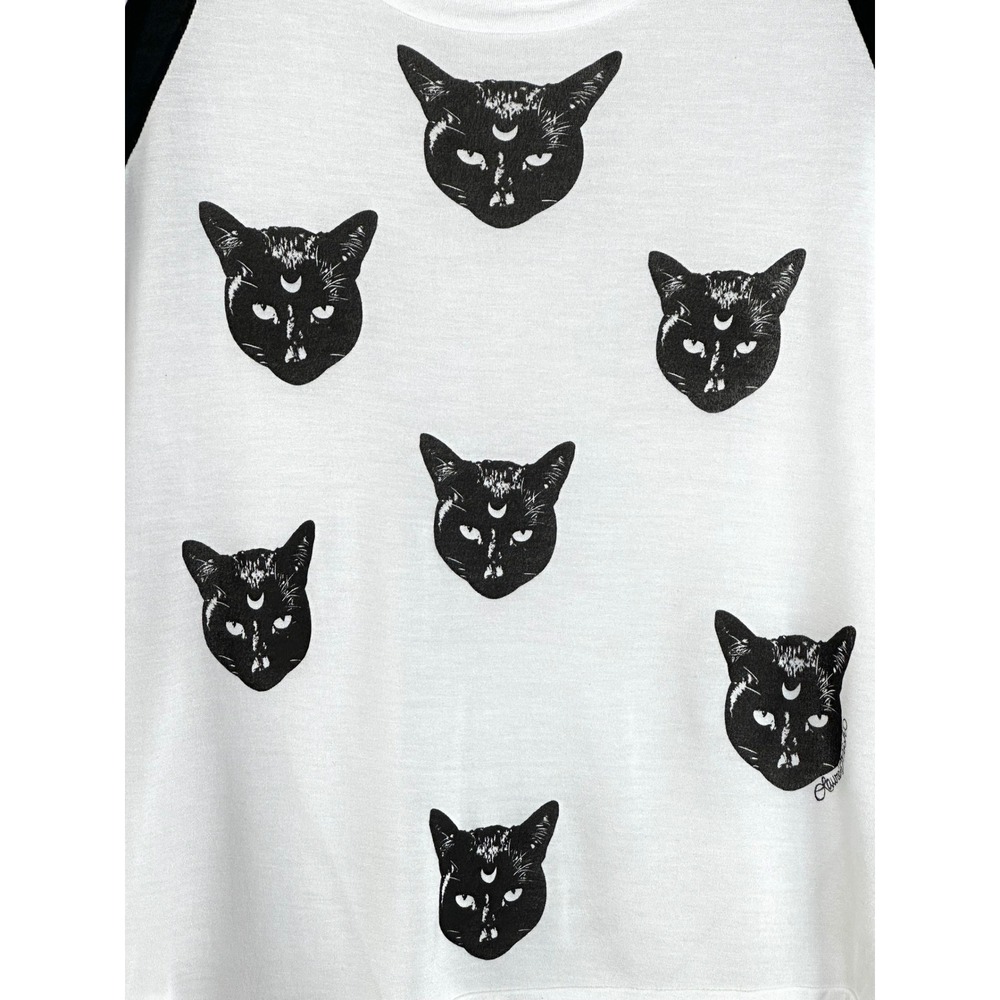 Lauren Moshi Black Cat Moon Long Sleeve Tee Soft Goth Witchy Indie Sleaze - Picture 2 of 10
